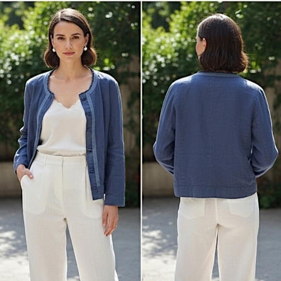 True 80's FREDA 100٪ Linen Cardi Blazer - Picture 1 of 12